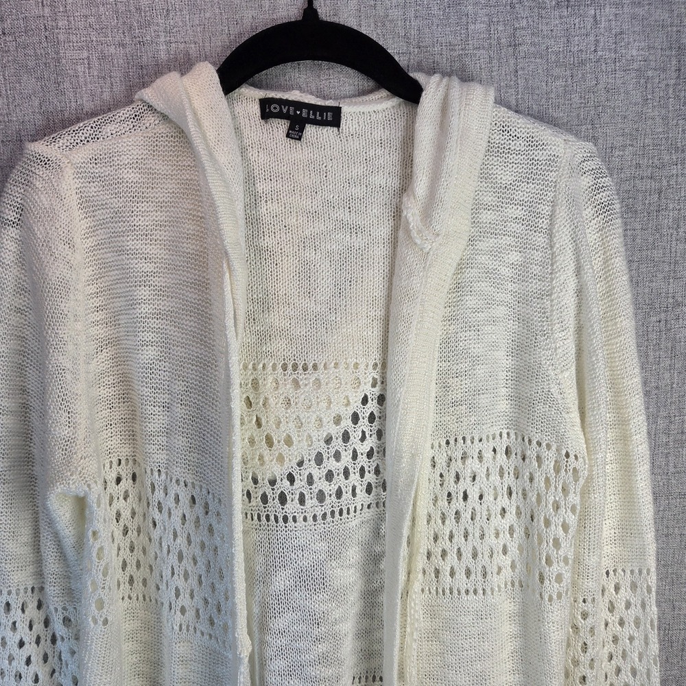 Crochet Knit Coastal Open Cardigan Womens Off White Small Hoodie Boho Beach